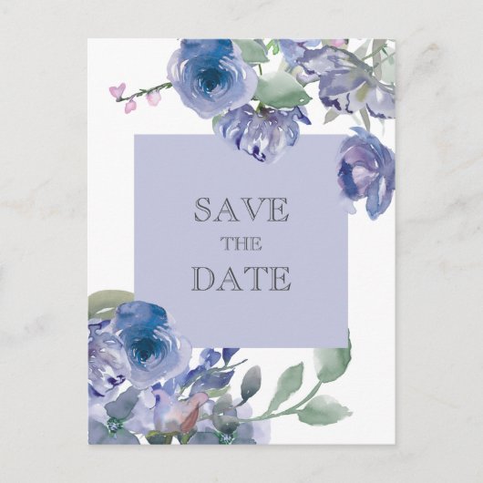Rustic Dusty Blue Floral Wedding Aankondigingskaart (Voorkant)
