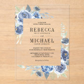 Rustic Dusty Blue Floral Wedding Acryl Uitnodigingen (Voorkant)