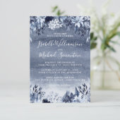 Rustic Dusty Blue Floral Wedding Invitation Kaart (Staand voorkant)