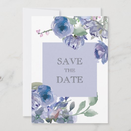 Rustic Dusty Blue Floral Wedding Save The Date (Voorkant)