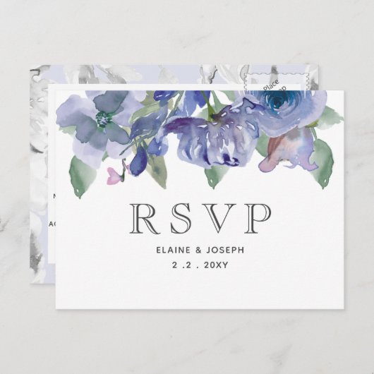 Rustic Dusty Blue Floral Wedding Uitnodiging Briefkaart (Voorkant / Achterkant)