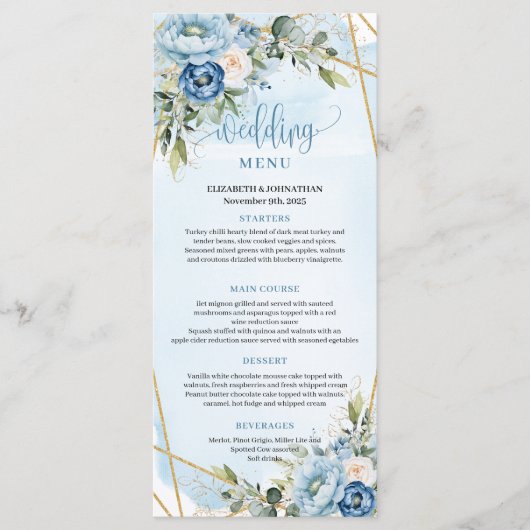 Rustic Dusty Blue Greenery Frame Wedding Menu (Voorkant)