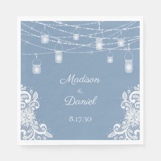 Rustic Dusty Blue Lights Wedding Napkins Servet (Voorkant)