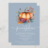 Rustic Dusty Blue Little Pumpkin Boy Baby shower Kaart (Voorkant / Achterkant)