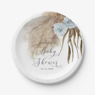 Rustic Dusty Blue Pampas Grass Baby shower Papieren Bordje