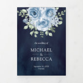 Rustic Dusty Blue Rozen Photo Navy Blue Wedding Drieluik Uitnodiging (Cover)