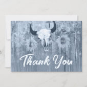 Rustic Dusty Blue Sunflower Bull Skull Bedankkaart (Voorkant)