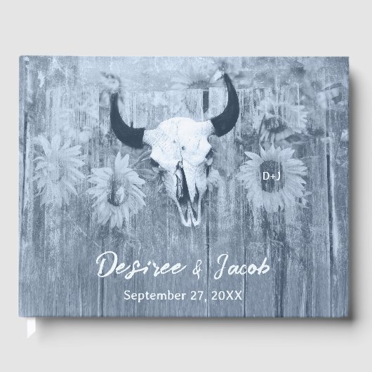 Rustic Dusty Blue Sunflower Bull Skull Gastenboek (Voorkant)