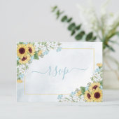 Rustic Dusty Blue Sunflower Floral maaltijden RSVP Kaartje (Staand voorkant)