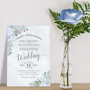 Rustic Dusty Blue Waterverf Floral Chic Wedding Kaart