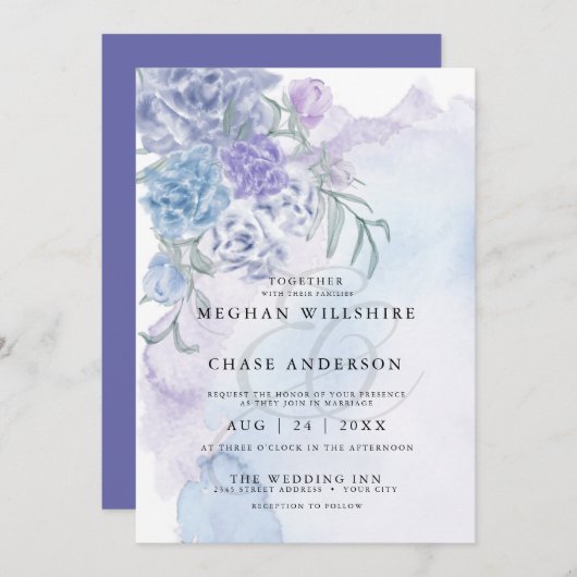 Rustic Dusty Blue Waterverf Floral Kaart (Voorkant / Achterkant)