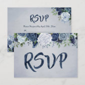 Rustic Dusty Blue Waterverf Floral RSVP Kaartje (Voorkant / Achterkant)