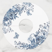 Rustic Dusty Blue Waterverf Floral Wedding Wijnglaslabel (Voorkant)