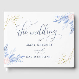 Rustic Dusty Blue Waterverf laat gouden bruiloft o Gastenboek