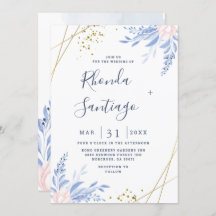 Rustic Dusty Blue Waterverf laat gouden bruiloft o