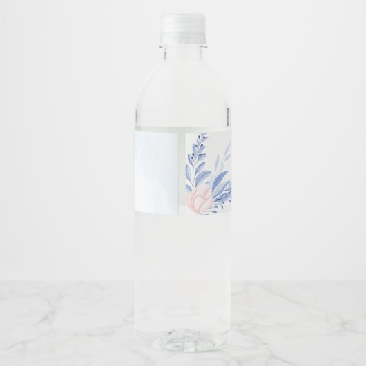 Rustic Dusty Blue Waterverf laat gouden bruiloft o Waterfles Etiket (Achterkant)