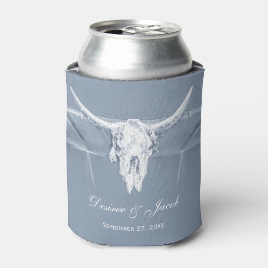 Rustic Dusty Blue White Westerne Koe Skull Wedding Blikjeskoeler (Blikje Voorkant)