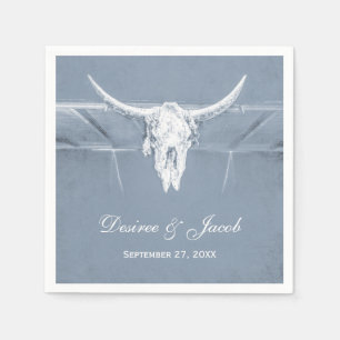 Rustic Dusty Blue White Westerne Koe Skull Wedding Servet