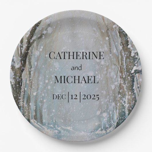 Rustic Dusty Blue Winter Forest Waterverf Wedding Papieren Bordje (Voorkant)