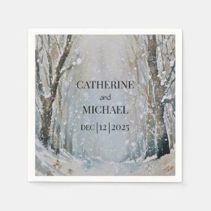 Rustic Dusty Blue Winter Forest Waterverf Wedding Servet