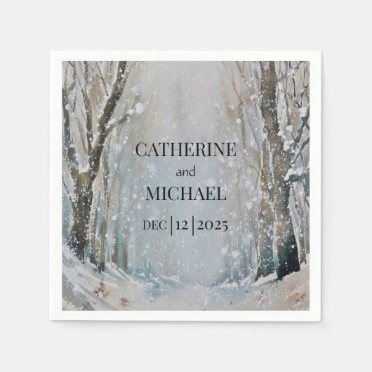 Rustic Dusty Blue Winter Forest Waterverf Wedding Servet (Voorkant)