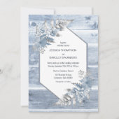 Rustic Dusty Blue Wood Botanical Wedding Kaart (Voorkant)
