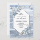 Rustic Dusty Blue Wood Botanical Wedding Kaart (Voorkant)