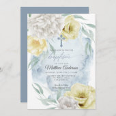 Rustic Dusty Blue Yellow Floral BAPTISM Kaart (Voorkant / Achterkant)