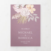 Rustic Dusty Mauve Pink Floral QR Code Weddenschap Drieluik Uitnodiging (Cover)