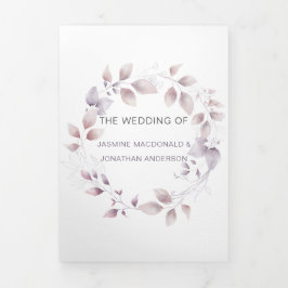 Rustic Dusty Paars Mauve Pink Floral Wedding Drieluik Uitnodiging