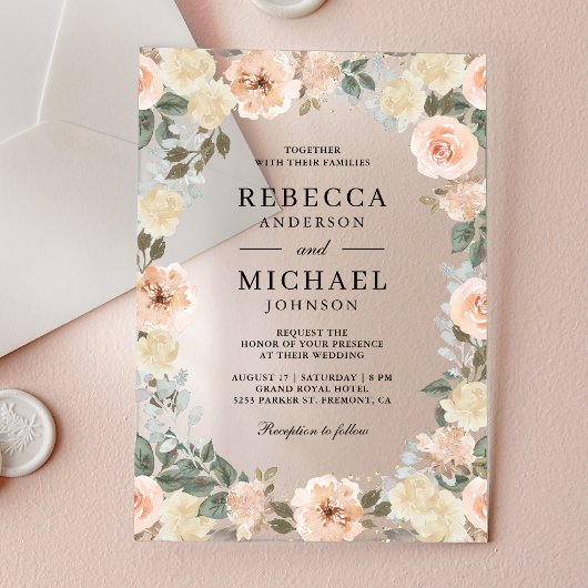 Rustic Dusty Peach Floral Wedding Acryl Uitnodigingen
