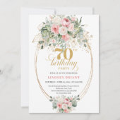 Rustic Dusty Pink Greenery 70th Birthday Invitatio Kaart (Voorkant)