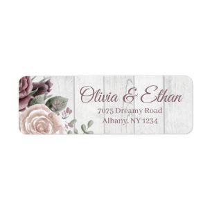 Rustic Dusty Roos Flowers Wood Etiket
