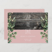 Rustic Dusty Roos Foliage Wedding Save the Date Briefkaart (Voorkant / Achterkant)
