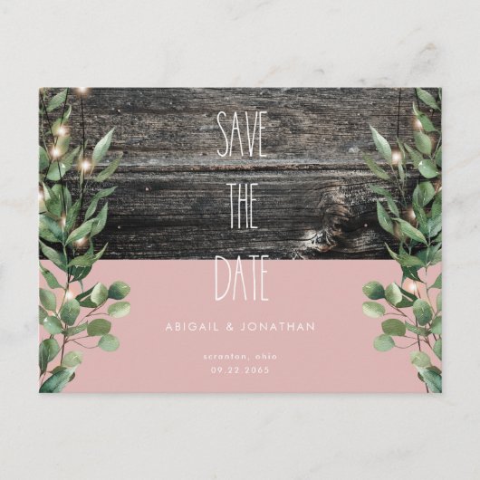 Rustic Dusty Roos Foliage Wedding Save the Date Briefkaart (Voorkant)