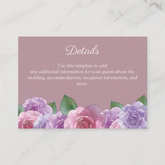 Rustic Dusty Roos Pink Floral Wedding Details Informatiekaartje (Voorkant)