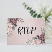 Rustic Dusty Roos Waterverf Flower Bouquet RSVP (Staand voorkant)