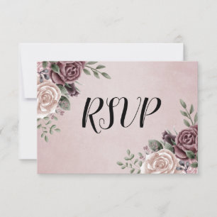 Rustic Dusty Roos Waterverf Flower Bouquet RSVP Kaartje