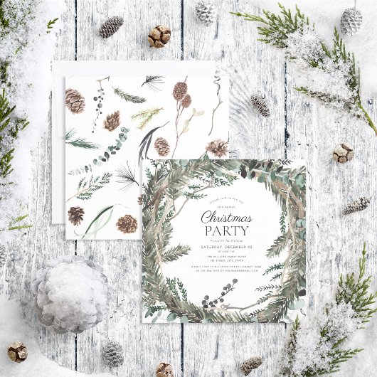 Rustic Dusty Winter Wreath Kerstparty Kaart