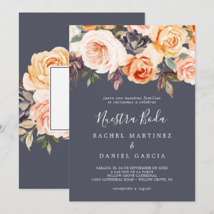 Rustic Earth Bloemen Paarse Spaanse Nuestra Boda Kaart