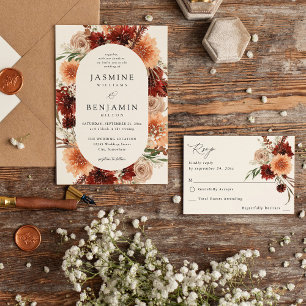 Rustic Earth & Champagne Florals Wedding Kaart