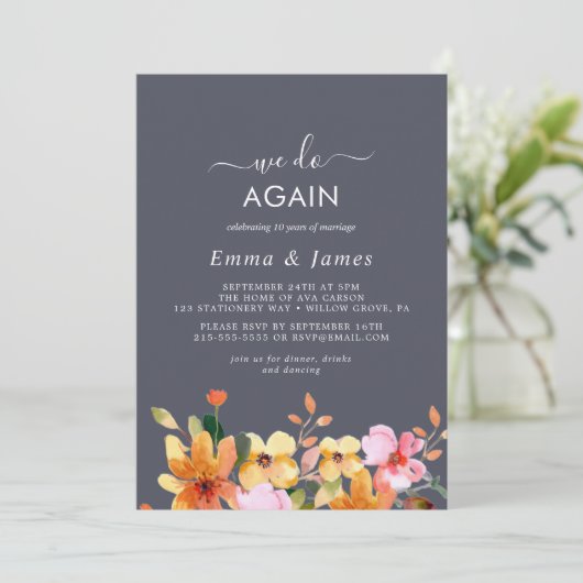 Rustic Earth Floral Paars "We Do Again" Huwelijksg Kaart (Staand voorkant)
