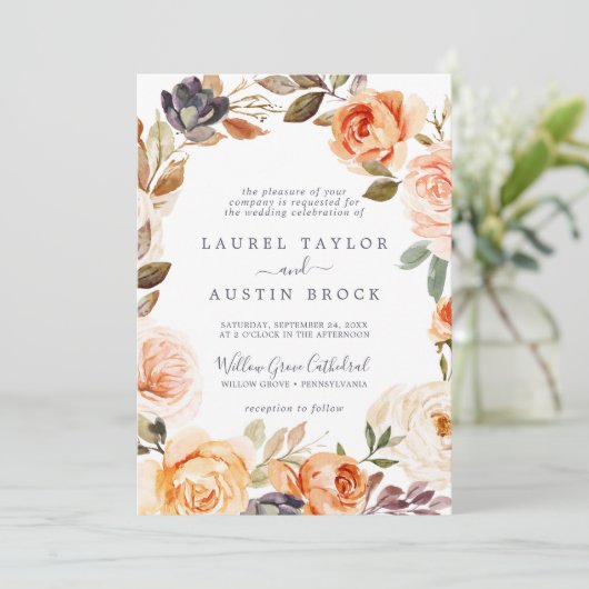 Rustic Earth Florals Formele bruiloft Kaart (Staand voorkant)