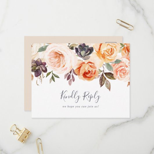 Rustic Earth Florals Menu Choix Carte Postale RSVP (Devant/Arrière en situation)
