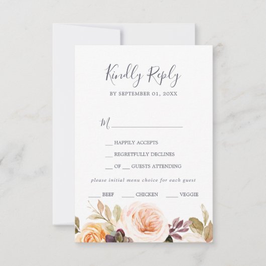 Rustic Earth Florals Menu Choix Carte RSVP (Devant)