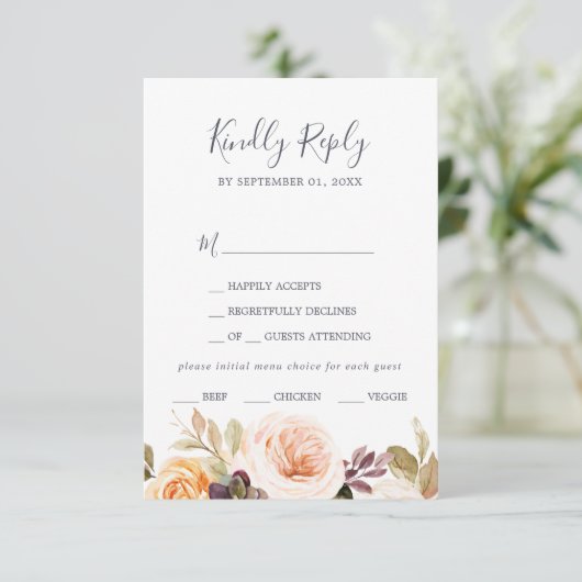 Rustic Earth Florals Menu Choix Carte RSVP (Debout devant)
