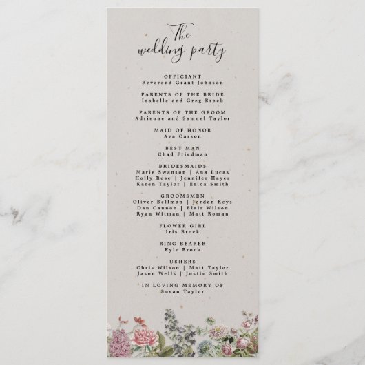 Rustic Earth Florals Programme de mariage (Dos)