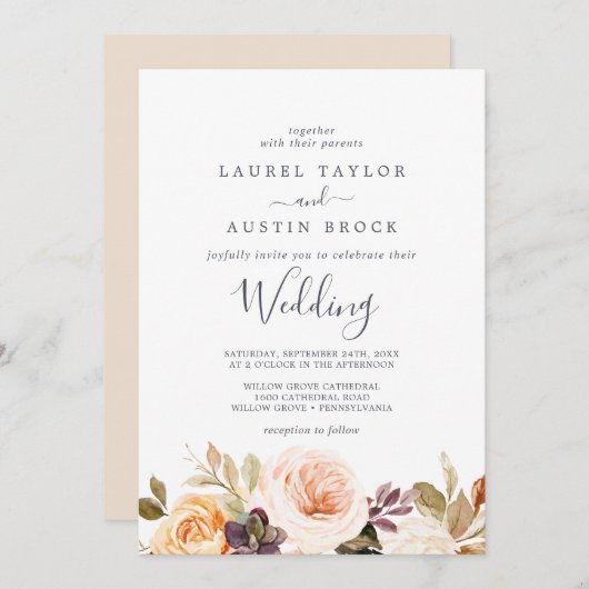 Rustic Earth Florals Wedding Kaart (Voorkant / Achterkant)