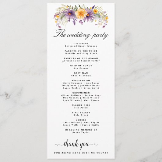 Rustic Earth Florals Wedding Programme Programma (Achterkant)