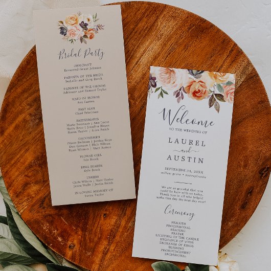 Rustic Earth Florals Wedding Programme Programma